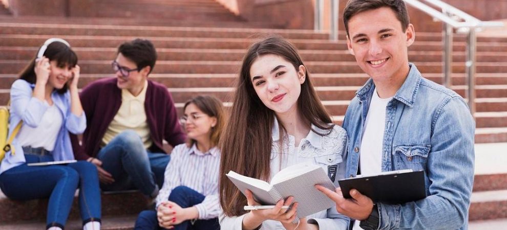 Students outside the facility